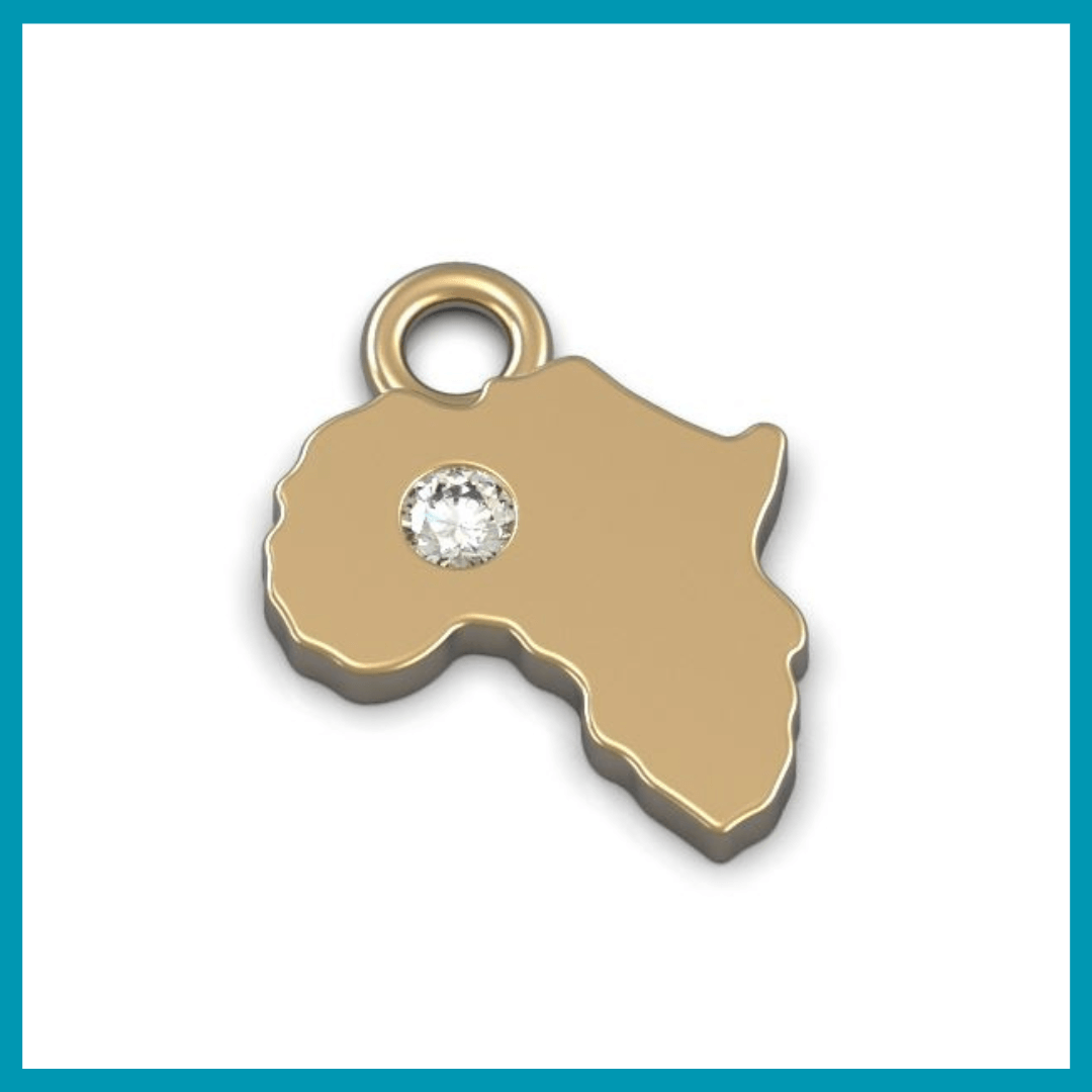 Solid 9ct Gold Africa Pendant with 2mm Diamond