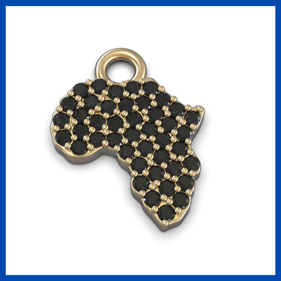 9ct Gold Africa Pendant Covered in Black Diamonds