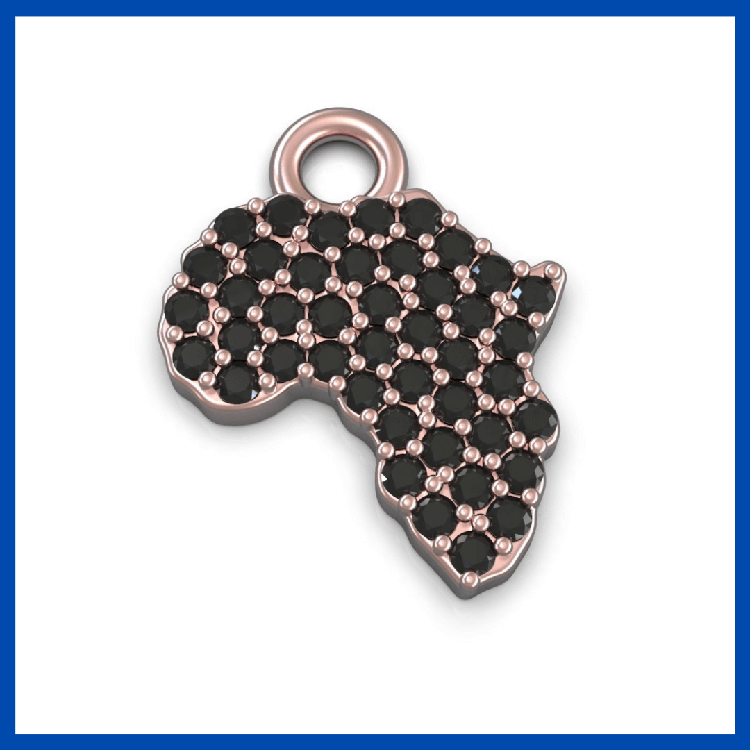 9ct Gold Africa Pendant Covered in Black Diamonds