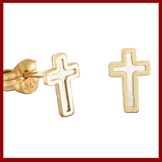 9ct Yellow Gold Hollow Cross Earrings