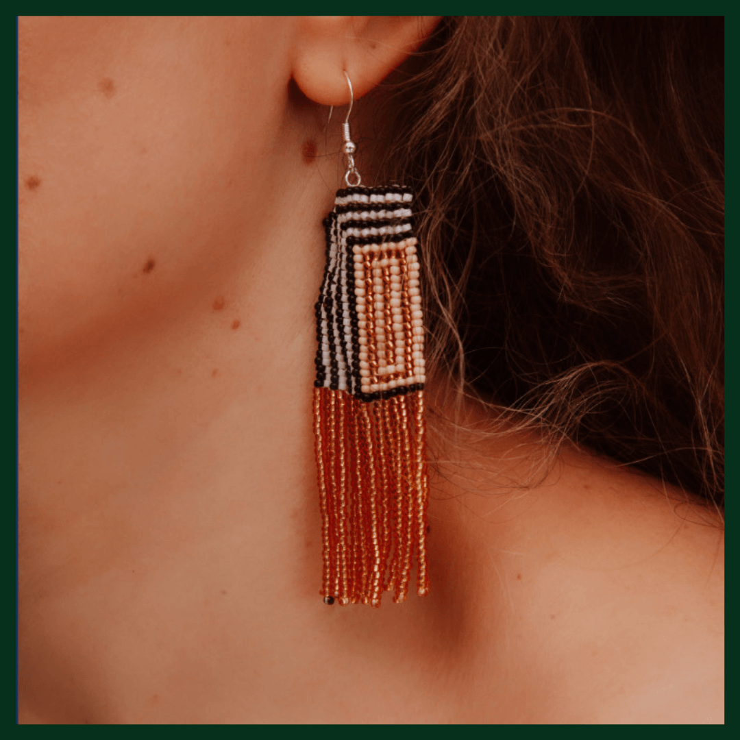 African Beaded Gold Square Earrings