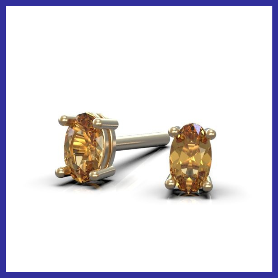 Oval Citrine Earrings set in 9ct White or Yellow Gold